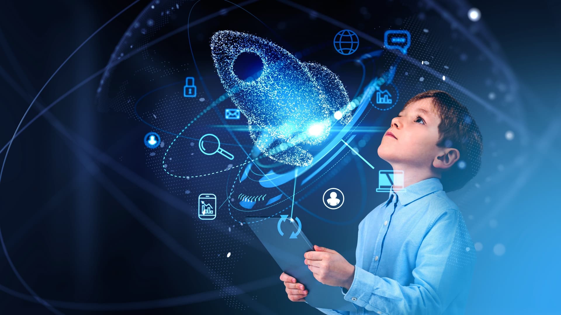 Person with digital technology overlay